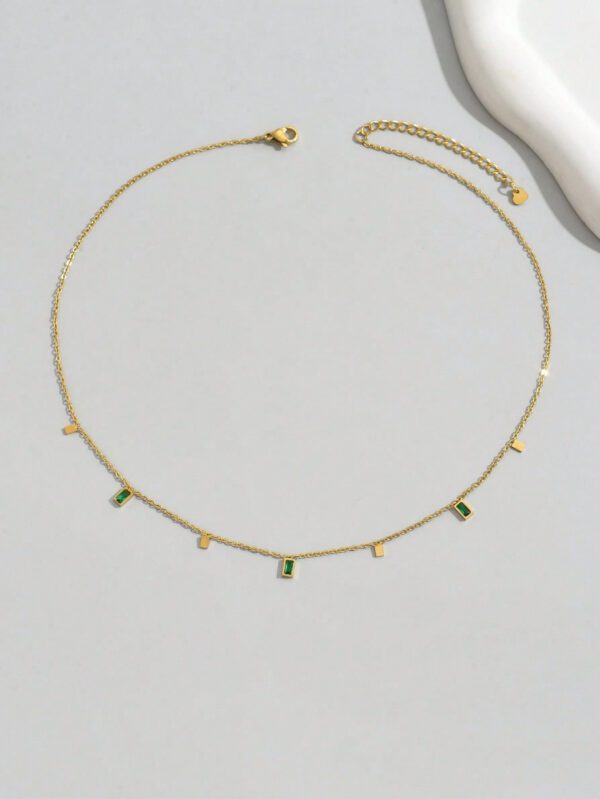 LIEBEIRIS 1 pièce Collier en acier inoxydable plaqué or 18 carats avec zircone cubique géométrique carré pour femmes – Image 7