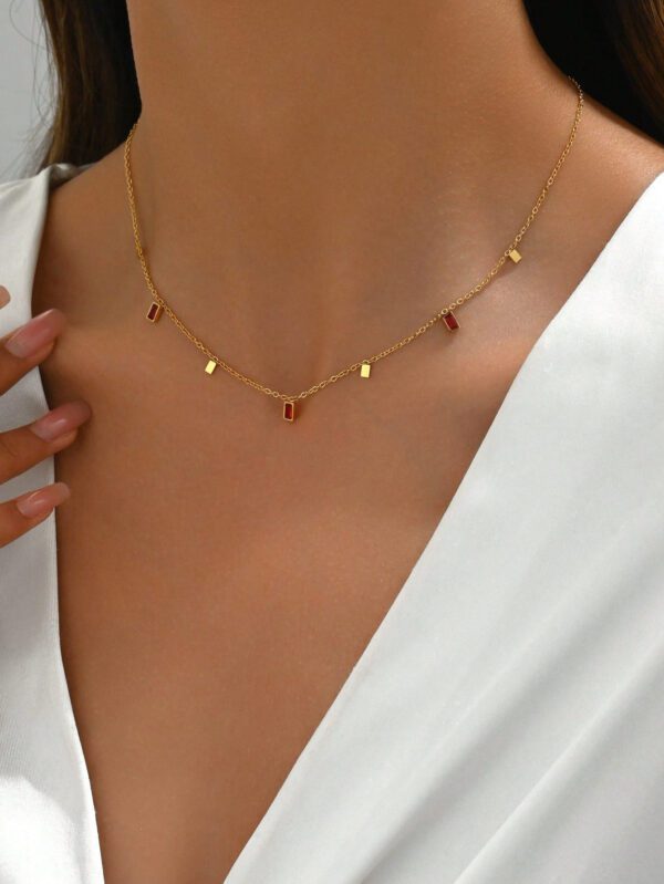 LIEBEIRIS 1 pièce Collier en acier inoxydable plaqué or 18 carats avec zircone cubique géométrique carré pour femmes – Image 8