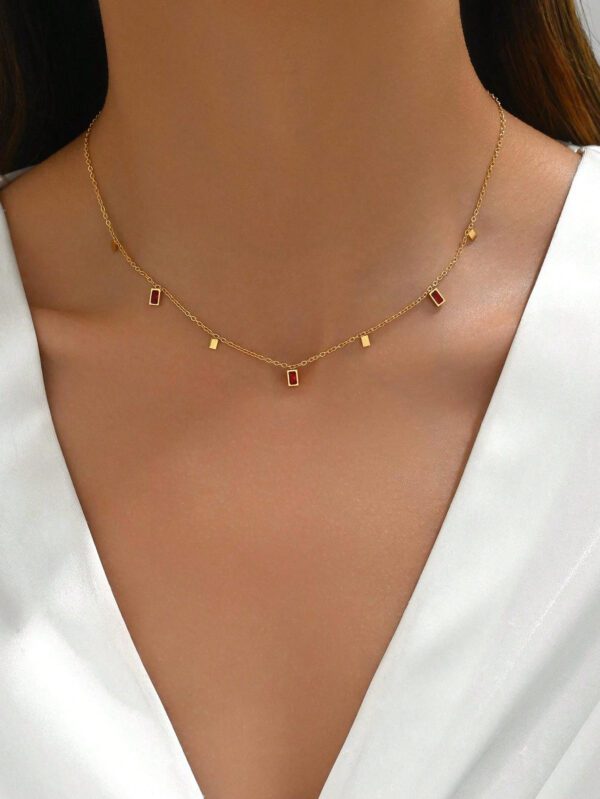 LIEBEIRIS 1 pièce Collier en acier inoxydable plaqué or 18 carats avec zircone cubique géométrique carré pour femmes – Image 9
