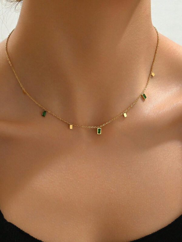 LIEBEIRIS 1 pièce Collier en acier inoxydable plaqué or 18 carats avec zircone cubique géométrique carré pour femmes – Image 10