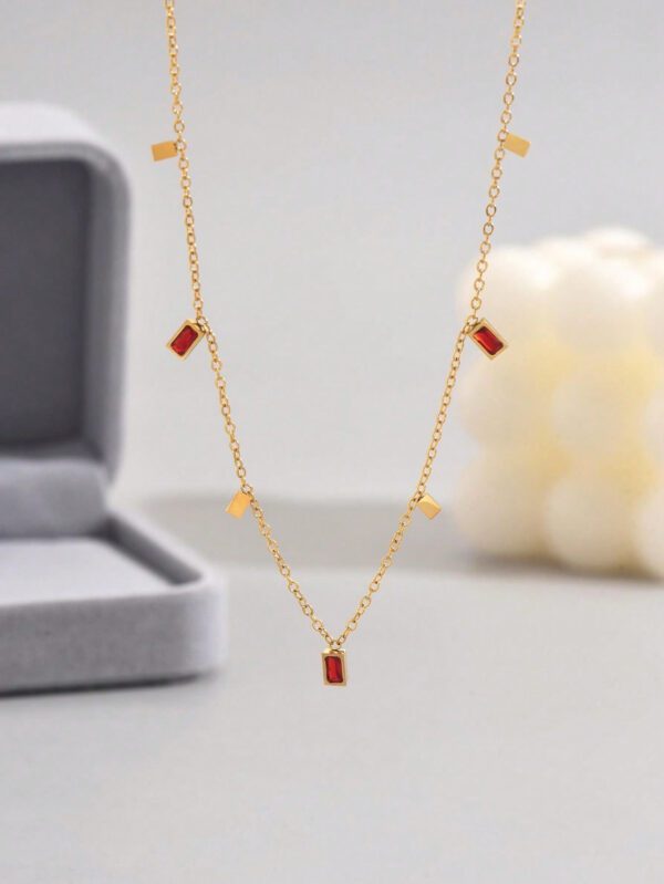LIEBEIRIS 1 pièce Collier en acier inoxydable plaqué or 18 carats avec zircone cubique géométrique carré pour femmes – Image 11