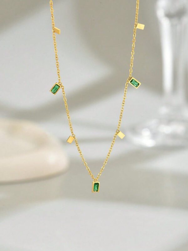 LIEBEIRIS 1 pièce Collier en acier inoxydable plaqué or 18 carats avec zircone cubique géométrique carré pour femmes – Image 12