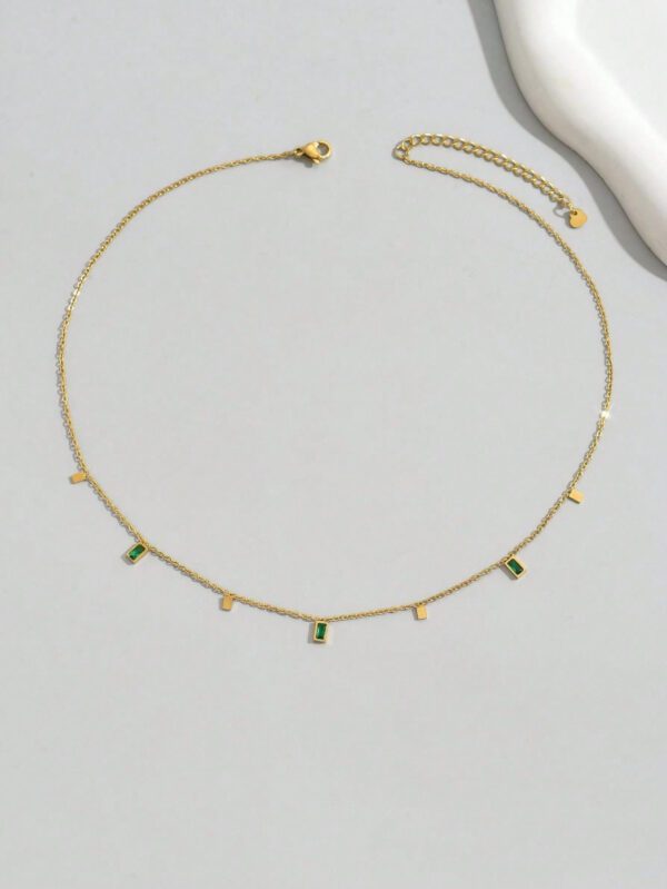 LIEBEIRIS 1 pièce Collier en acier inoxydable plaqué or 18 carats avec zircone cubique géométrique carré pour femmes – Image 13