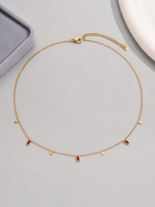 LIEBEIRIS 1 pièce Collier en acier inoxydable plaqué or 18 carats avec zircone cubique géométrique carré pour femmes – Image 14