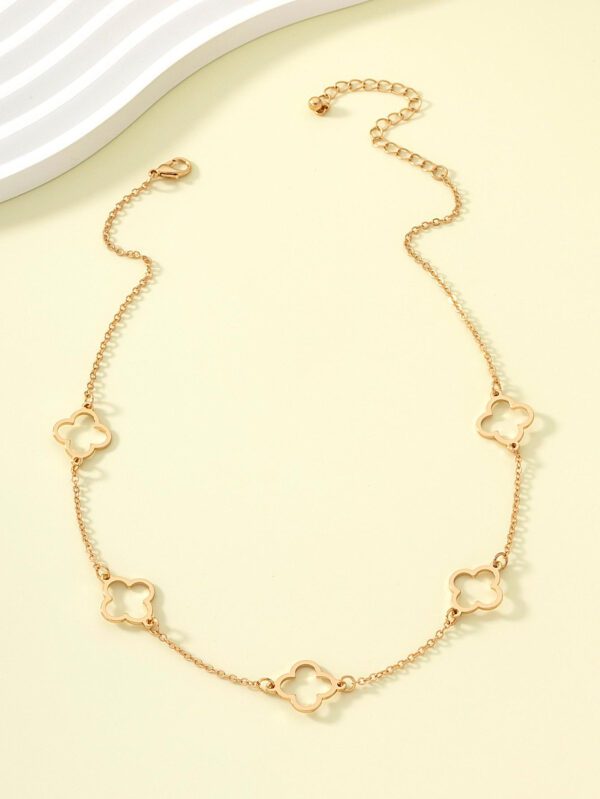 1 pièce Cool Été Ajouré Design Fleur Métallique Collier , Géométrique Trèfle design Collier Avec Pendentif Pour Retour À L'École Fête – Image 4