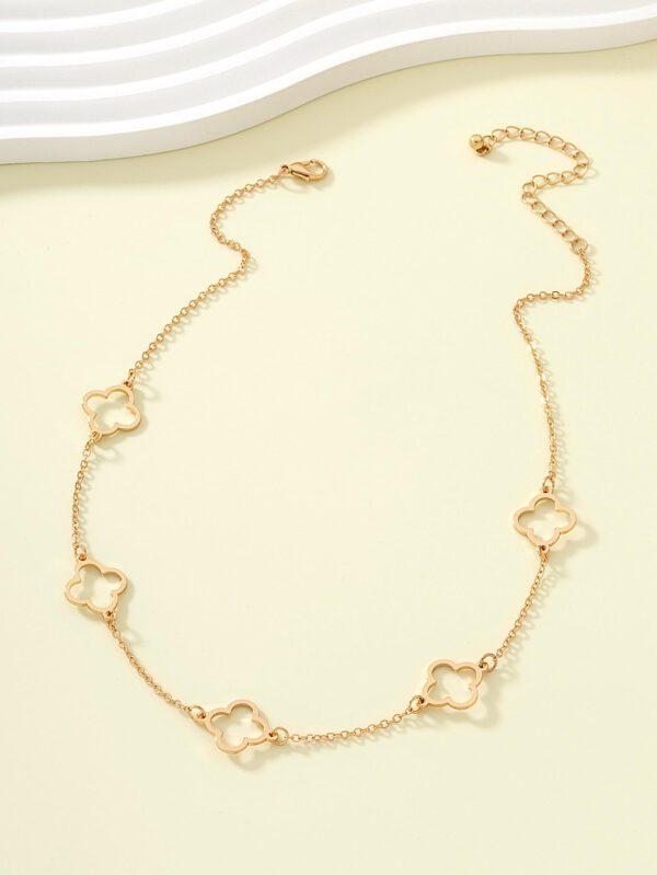 1 pièce Cool Été Ajouré Design Fleur Métallique Collier , Géométrique Trèfle design Collier Avec Pendentif Pour Retour À L'École Fête – Image 5