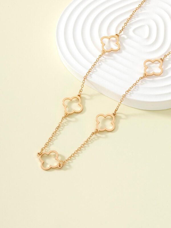 1 pièce Cool Été Ajouré Design Fleur Métallique Collier , Géométrique Trèfle design Collier Avec Pendentif Pour Retour À L'École Fête – Image 6