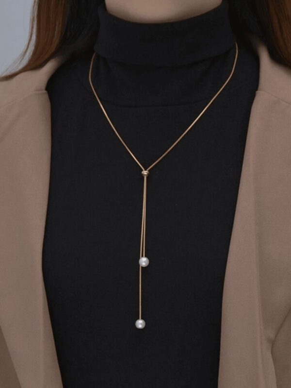 1 Pièce Collier De Perles Faux Double Long Simple À Cordon De Serrage Réglable À La Mode Convient Pour Le Port Quotidien Et Les Banquets Des Femmes