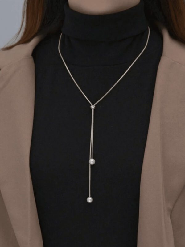 1 Pièce Collier De Perles Faux Double Long Simple À Cordon De Serrage Réglable À La Mode Convient Pour Le Port Quotidien Et Les Banquets Des Femmes – Image 2
