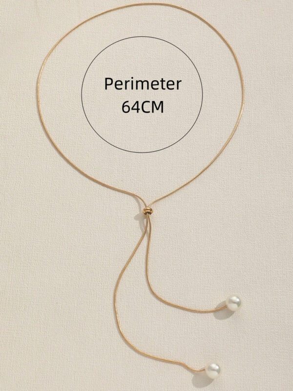 1 Pièce Collier De Perles Faux Double Long Simple À Cordon De Serrage Réglable À La Mode Convient Pour Le Port Quotidien Et Les Banquets Des Femmes – Image 7