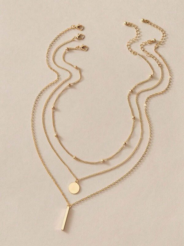 3 Pièces Collier Pendentif Barre Disque À Chaîne Superposée Doré Élégant Nouvel Arrivage Pour Bijoux Quotidiens De Fête Pour Femmes