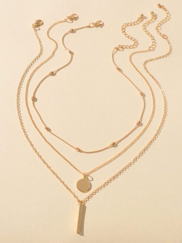 3 Pièces Collier Pendentif Barre Disque À Chaîne Superposée Doré Élégant Nouvel Arrivage Pour Bijoux Quotidiens De Fête Pour Femmes – Image 2