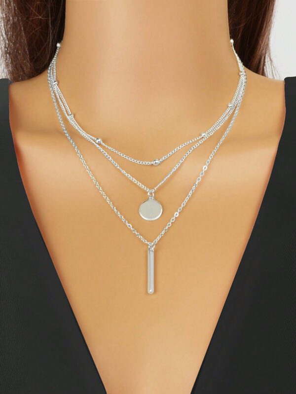 3 Pièces Collier Pendentif Barre Disque À Chaîne Superposée Doré Élégant Nouvel Arrivage Pour Bijoux Quotidiens De Fête Pour Femmes – Image 3