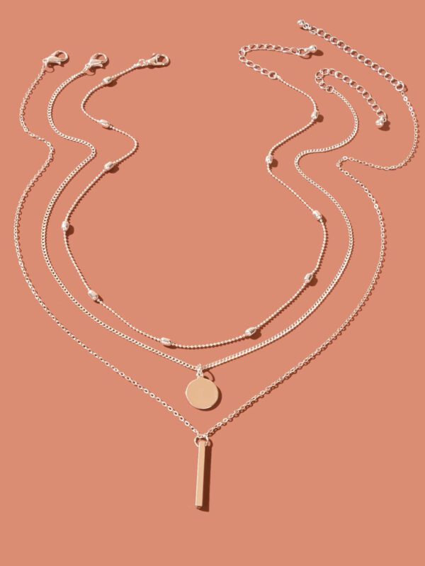 3 Pièces Collier Pendentif Barre Disque À Chaîne Superposée Doré Élégant Nouvel Arrivage Pour Bijoux Quotidiens De Fête Pour Femmes – Image 4