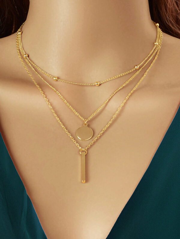 3 Pièces Collier Pendentif Barre Disque À Chaîne Superposée Doré Élégant Nouvel Arrivage Pour Bijoux Quotidiens De Fête Pour Femmes – Image 6