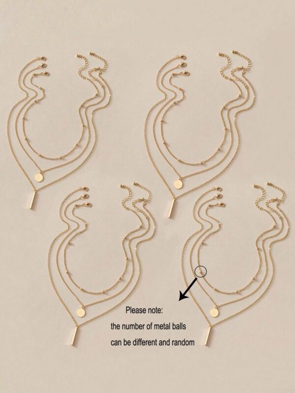 3 Pièces Collier Pendentif Barre Disque À Chaîne Superposée Doré Élégant Nouvel Arrivage Pour Bijoux Quotidiens De Fête Pour Femmes – Image 7
