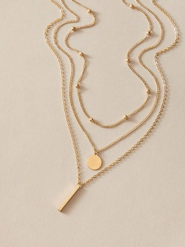 3 Pièces Collier Pendentif Barre Disque À Chaîne Superposée Doré Élégant Nouvel Arrivage Pour Bijoux Quotidiens De Fête Pour Femmes – Image 8