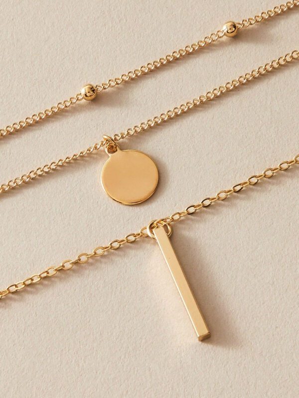 3 Pièces Collier Pendentif Barre Disque À Chaîne Superposée Doré Élégant Nouvel Arrivage Pour Bijoux Quotidiens De Fête Pour Femmes – Image 9