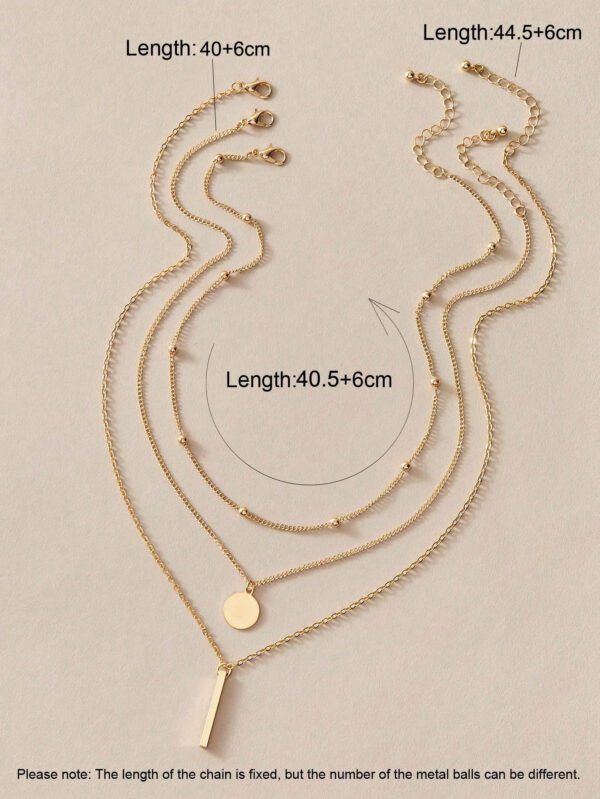 3 Pièces Collier Pendentif Barre Disque À Chaîne Superposée Doré Élégant Nouvel Arrivage Pour Bijoux Quotidiens De Fête Pour Femmes – Image 10