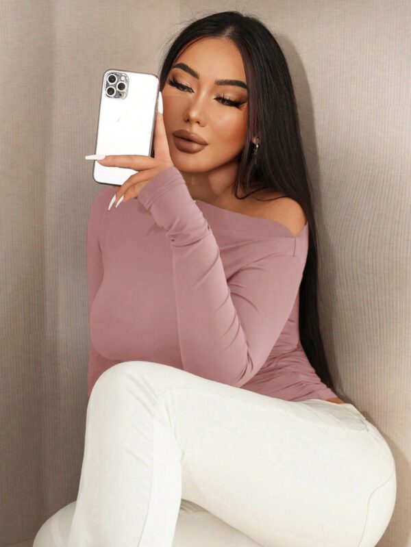 SHEIN SXY T-shirt court sexy à épaules dénudées et haute élasticité – Image 13