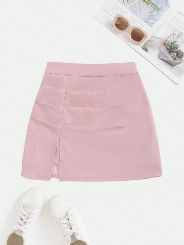 SHEIN Sweetro Jupe mini fendue et évasée taille haute, design américain – Image 3