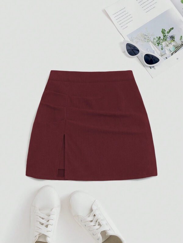 SHEIN Sweetro Jupe mini fendue et évasée taille haute, design américain – Image 5