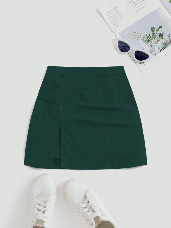 SHEIN Sweetro Jupe mini fendue et évasée taille haute, design américain – Image 6