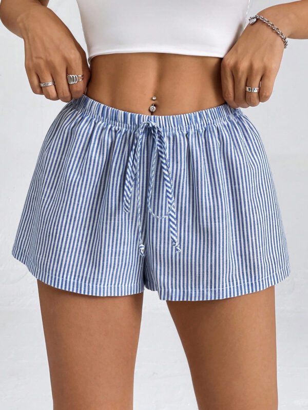 SHEIN PETITE Shorts rayés pour femmes à taille basse pour les vacances d'été à la plage – Image 8