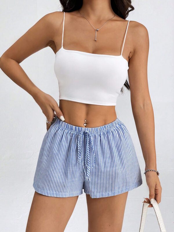 SHEIN PETITE Shorts rayés pour femmes à taille basse pour les vacances d'été à la plage – Image 10