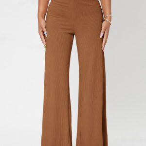 SHEIN PETITE Pantalon ample unicolore côtelé
