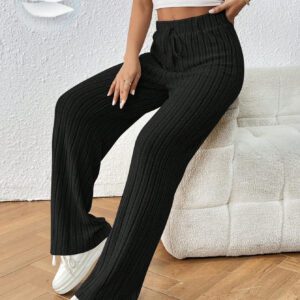 SHEIN Frenchy Pantalon ample en maille côtelée avec nœud frontal