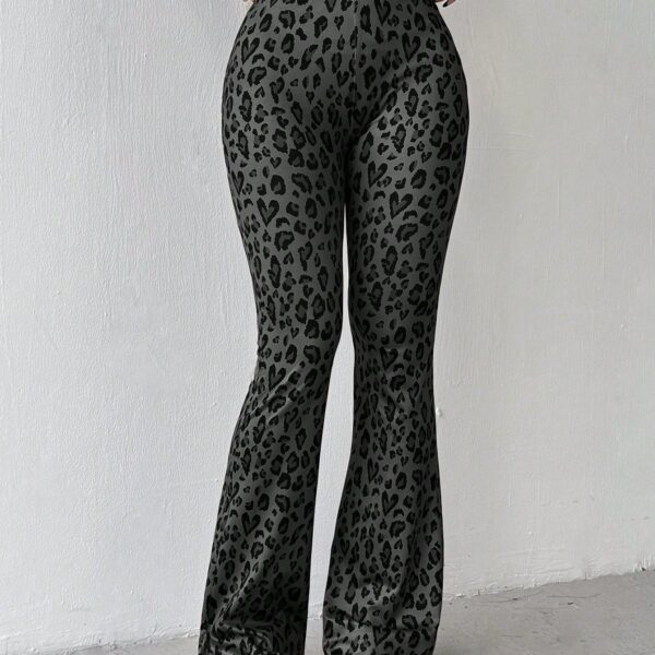 SHEIN EZwear Pantalon évasé slim à imprimé léopard pour femme