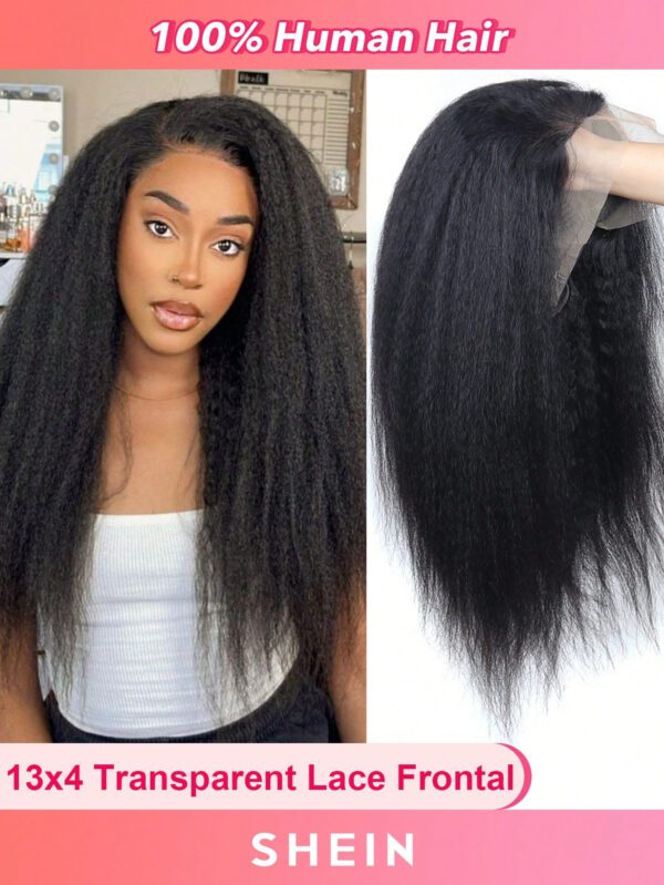 Perruque avant en dentelle cheveux humains droits Yaki de couleur naturelle, perruque transparente pour femmes, densité 150%, perruque cheveux humains pré-épilée avec duvet