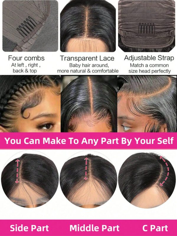 Perruque avant en dentelle cheveux humains droits Yaki de couleur naturelle, perruque transparente pour femmes, densité 150%, perruque cheveux humains pré-épilée avec duvet – Image 4