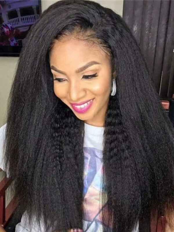 Perruque avant en dentelle cheveux humains droits Yaki de couleur naturelle, perruque transparente pour femmes, densité 150%, perruque cheveux humains pré-épilée avec duvet – Image 8