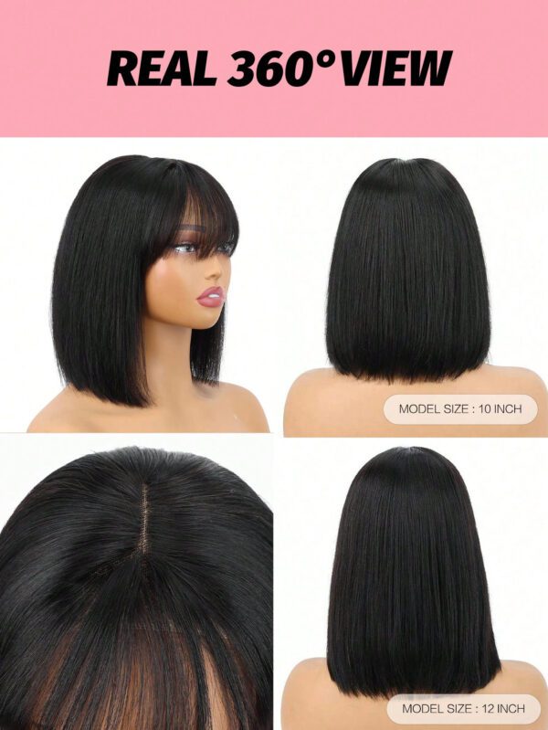 Perruques En Cheveux Humains Yaki Straight Bob 4x4 Fermeture À Lacets Perruque Courte En Cheveux Humains Avec Frange – Image 3