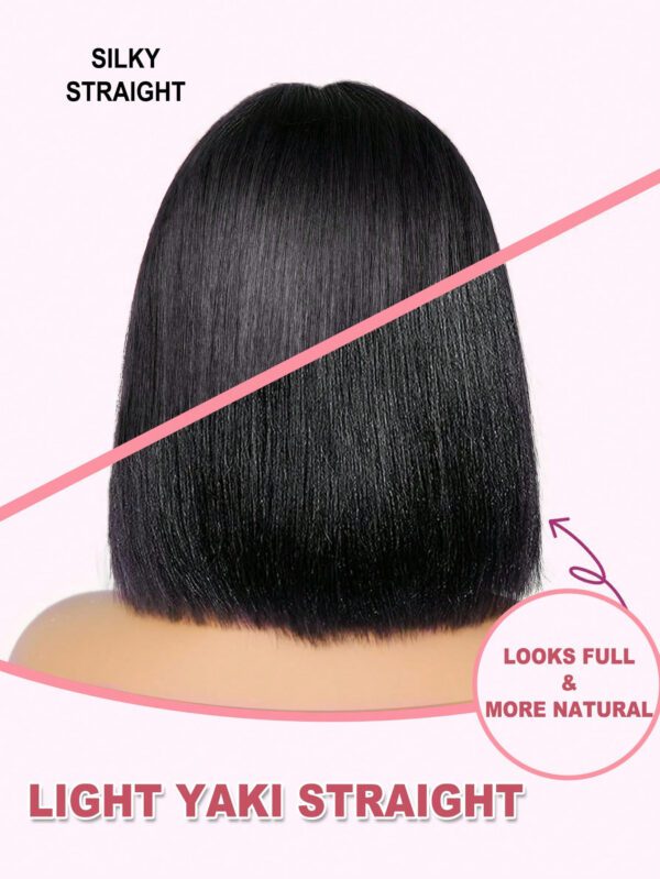 Perruques En Cheveux Humains Yaki Straight Bob 4x4 Fermeture À Lacets Perruque Courte En Cheveux Humains Avec Frange – Image 5