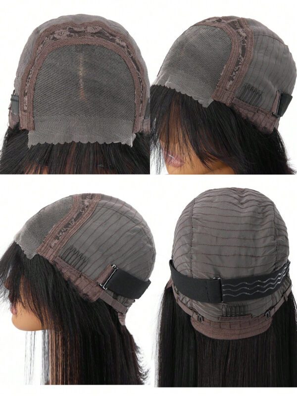 Perruques En Cheveux Humains Yaki Straight Bob 4x4 Fermeture À Lacets Perruque Courte En Cheveux Humains Avec Frange – Image 6