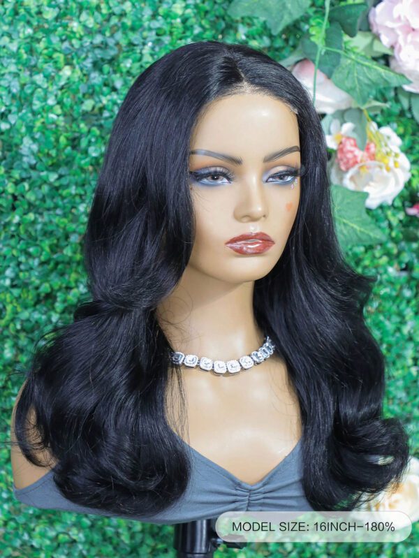 Perruque avec frange de rideau coupée au préalable, sans colle, à couches, avec raie au milieu, à ligne de cheveux naturelle noire, 100% cheveux naturels, ligne de cheveux pré-épilée – Image 3