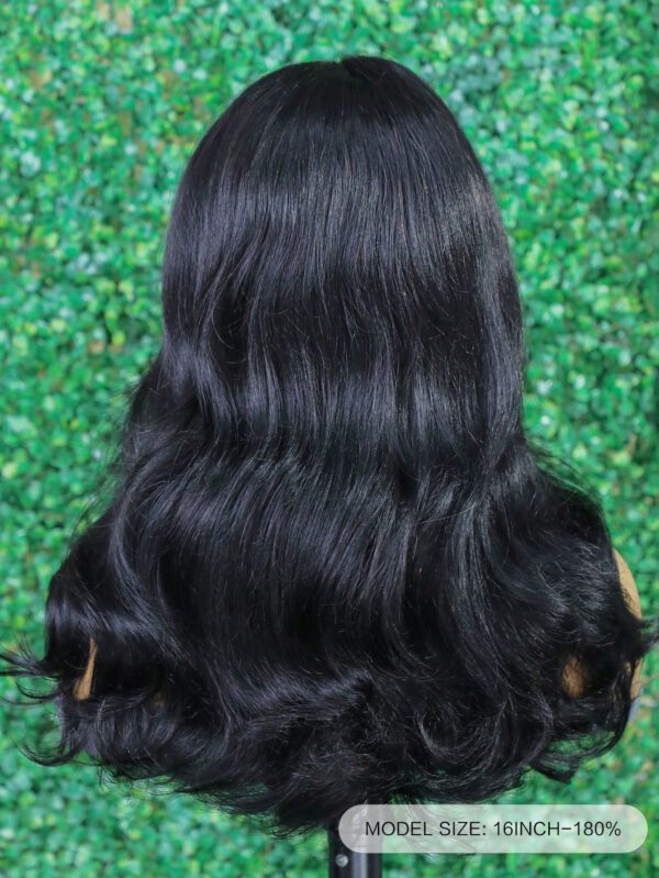 Perruque avec frange de rideau coupée au préalable, sans colle, à couches, avec raie au milieu, à ligne de cheveux naturelle noire, 100% cheveux naturels, ligne de cheveux pré-épilée – Image 5
