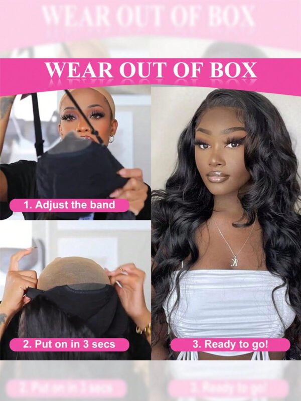 Perruque à fermeture en dentelle 4X4 Body Wave Wear&Go, cheveux humains brésiliens sans colle de 10 à 28 pouces, couleur noire naturelle, idéale pour les débutants – Image 8