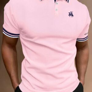 Manfinity Homme Polo décontracté urbain pour homme avec bloc de couleur et bordure à rayures graphique de lettre pour mari