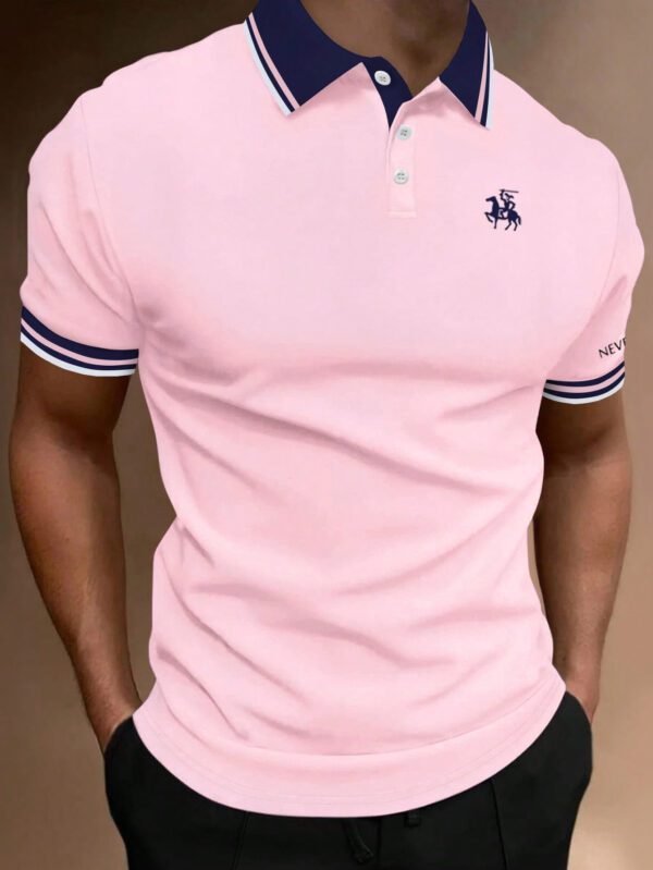 Manfinity Homme Polo décontracté urbain pour homme avec bloc de couleur et bordure à rayures graphique de lettre pour mari