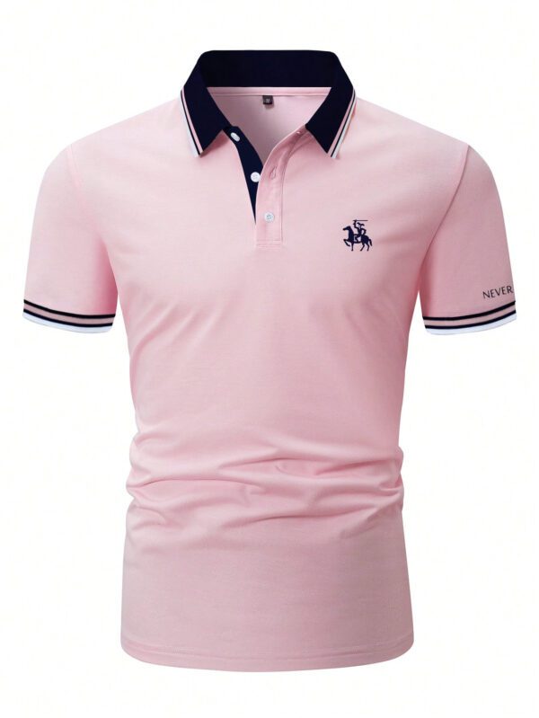 Manfinity Homme Polo décontracté urbain pour homme avec bloc de couleur et bordure à rayures graphique de lettre pour mari – Image 5