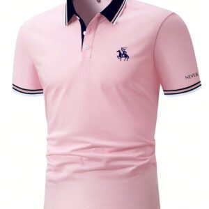 Manfinity Homme Polo décontracté urbain pour homme avec bloc de couleur et bordure à rayures graphique de lettre pour mari