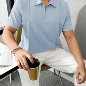 Manfinity Homme Chemise polo casual unicolore à manches courtes pour hommes, idéale pour les déplacements professionnels en été