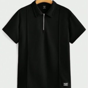 Manfinity Homme Chemise polo casual unicolore à manches courtes pour hommes, idéale pour les déplacements professionnels en été