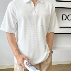 Manfinity Hypemode Chemise polo à quart de zip avec poche et patch pour homme pour l'été