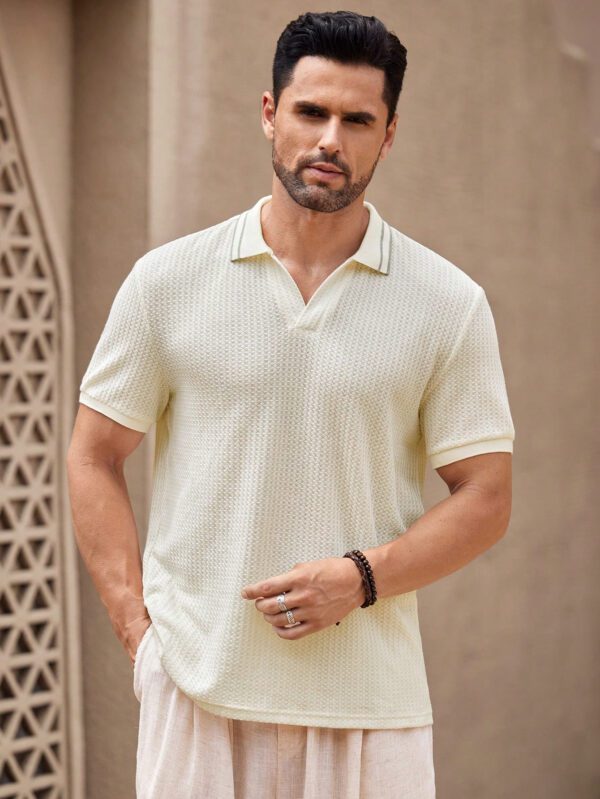 Manfinity KASUA Polo col V blanc pour hommes, col rayé