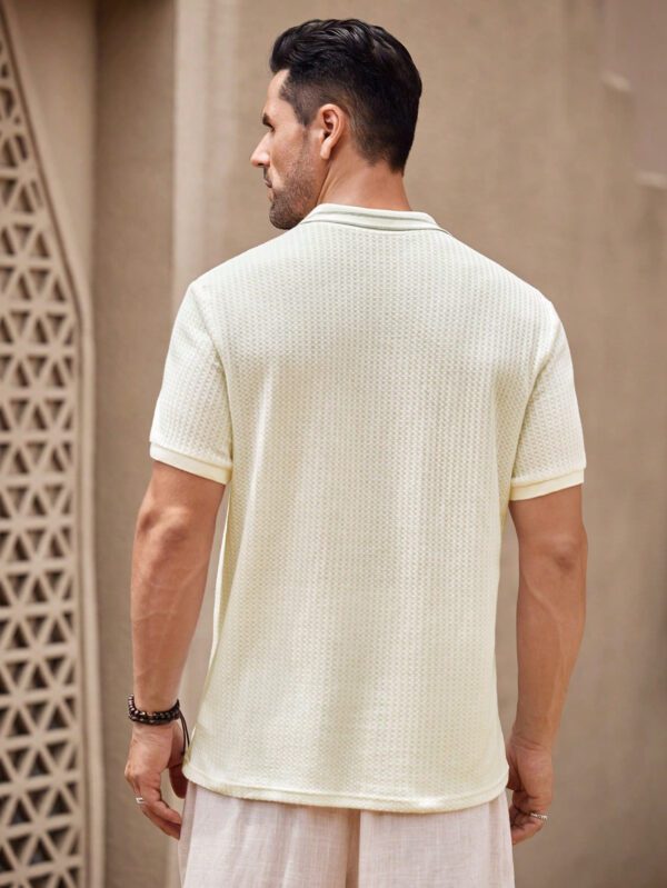 Manfinity KASUA Polo col V blanc pour hommes, col rayé – Image 3